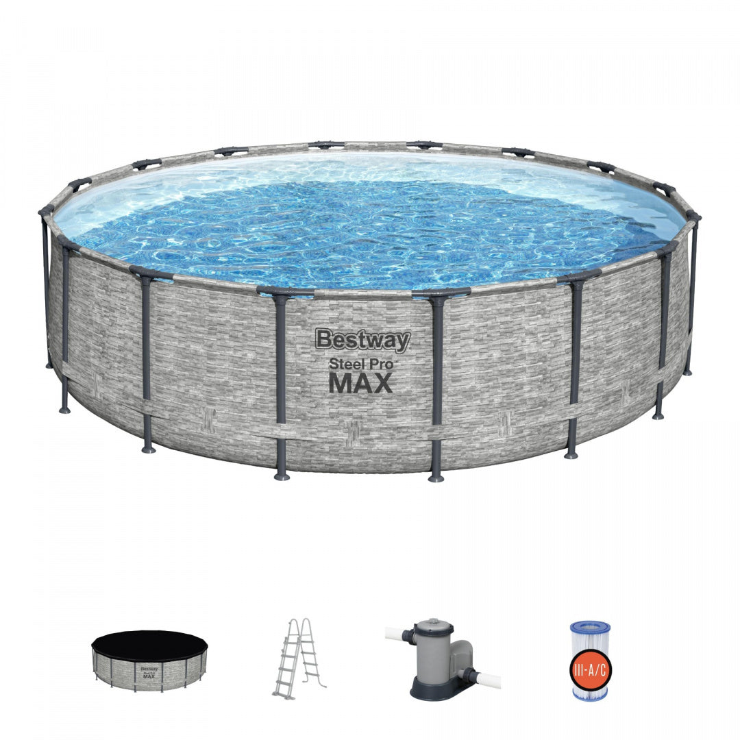 Bestway Steel Pro MAX™ 488x122 cm stone pattern pool with cartridge fi