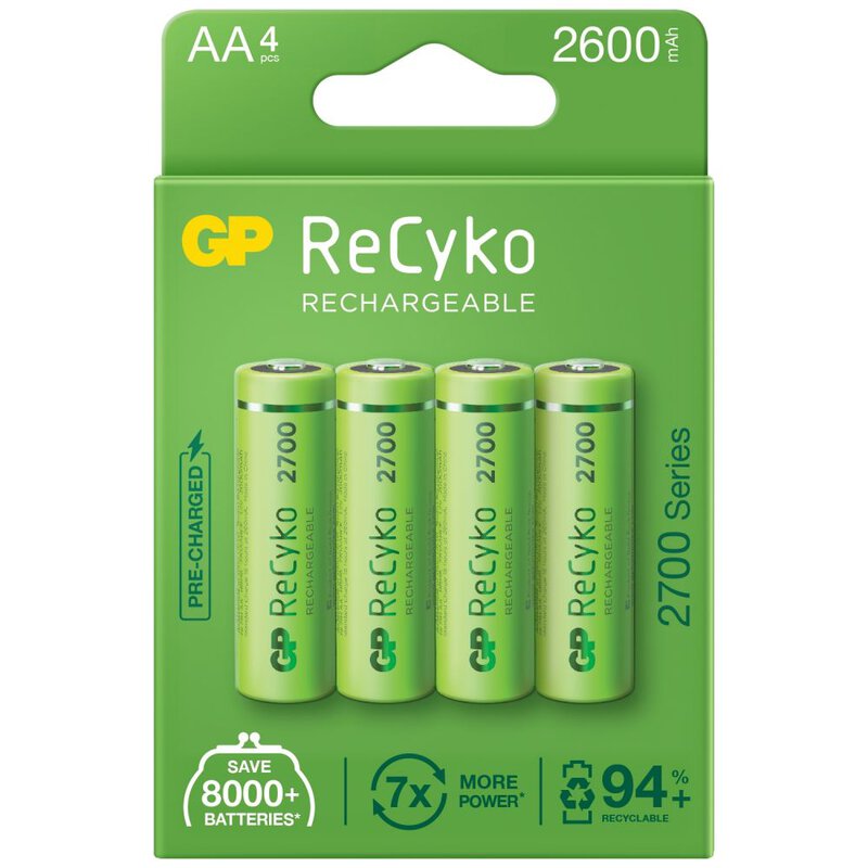 4 x GP AA ReCyko 2700 Series Ni-MH 2600 mAh polnilne baterije
