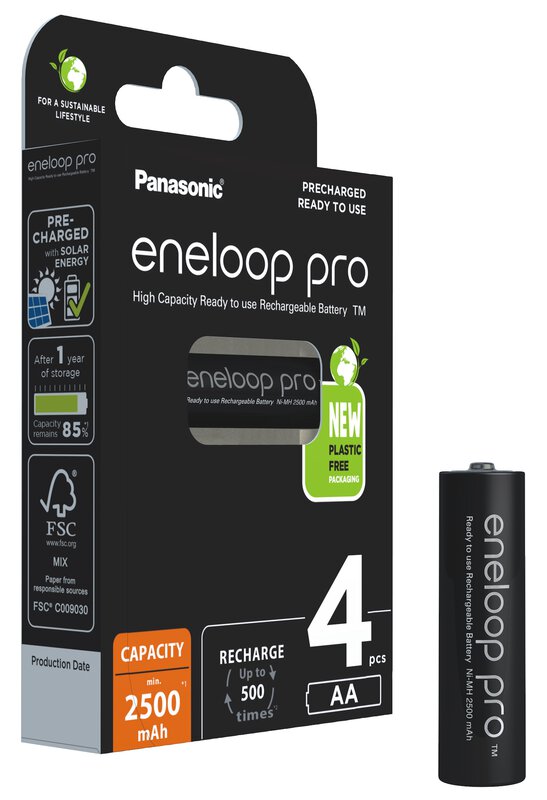 4 x Panasonic Eneloop PRO NEW AA 2500mAh Ni-MH rechargeable batteries