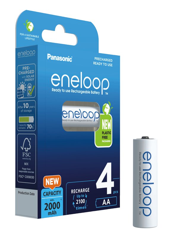 4 x Panasonic Eneloop AA 2000mAh Ni-MH rechargeable batteries