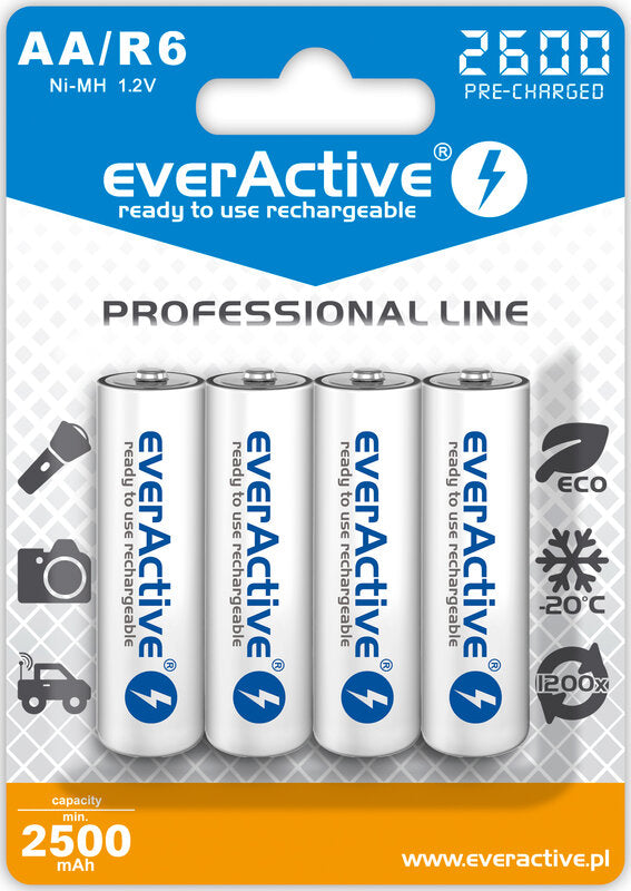 4 x everActive AA Ni-MH 2600 mAh Professional line polnilne baterije