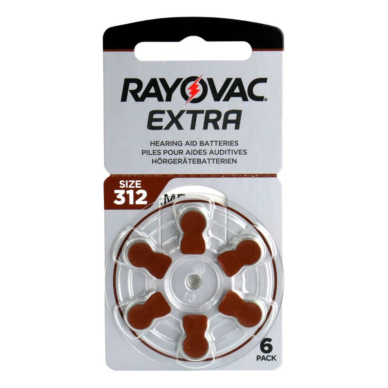 6 x Rayovac Extra 312 hearing aid batteries