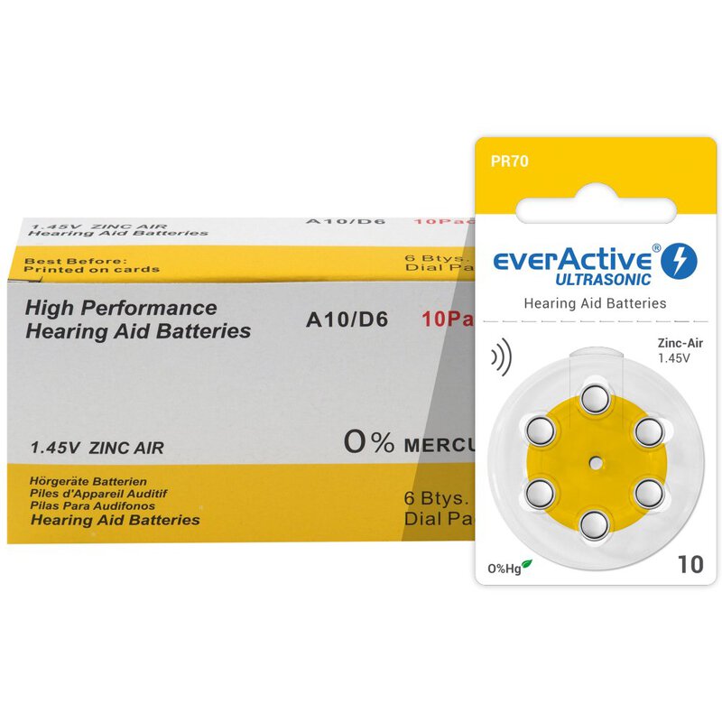 6 x everActive ULTRASONIC 10 baterije za slušne aparate