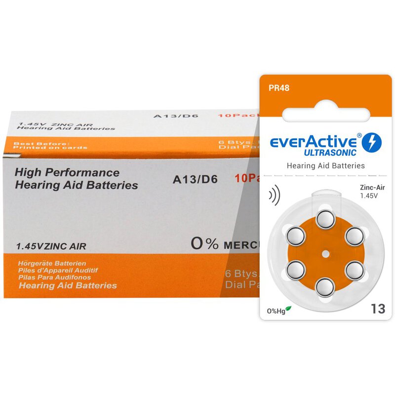 6 x everActive ULTRASONIC 13 baterije za slušne aparate
