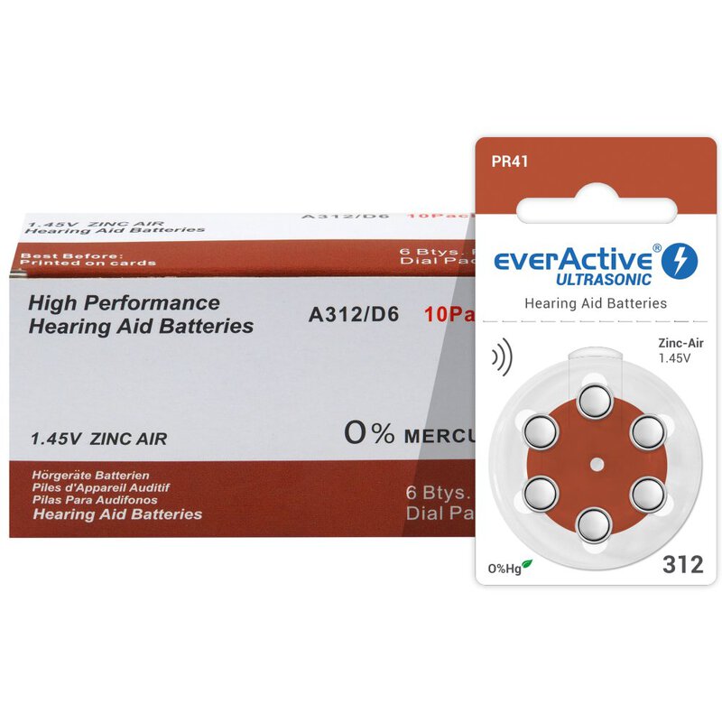 6 x everActive ULTRASONIC 312 baterije za slušne aparate