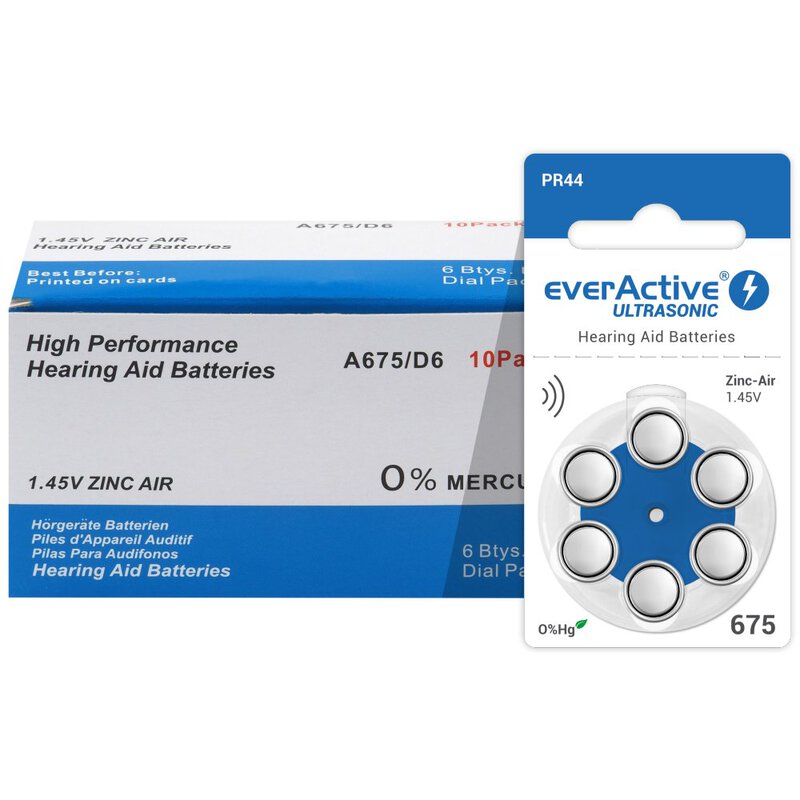 6 x everActive ULTRASONIC 675 batteries for hearing aids
