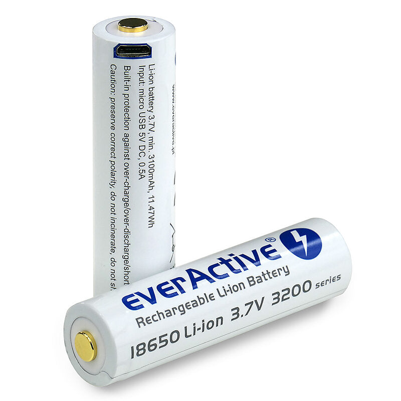 everActive 18650 3.7V Li-ion 3200mAh Micro USB Rechargeable Battery 
