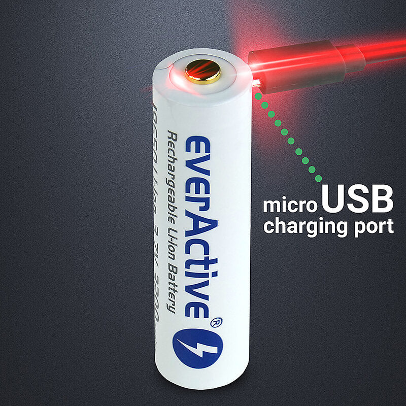 everActive 18650 3.7V Li-ion 3200mAh Micro USB Rechargeable Battery 