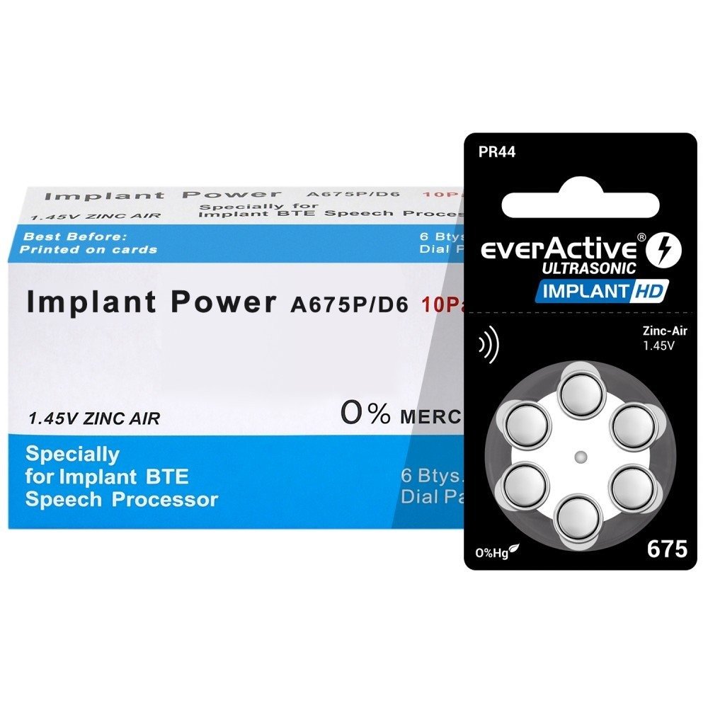 6 x everActive ULTRASONIC IMPLANT HD 675 baterije za slušne aparate